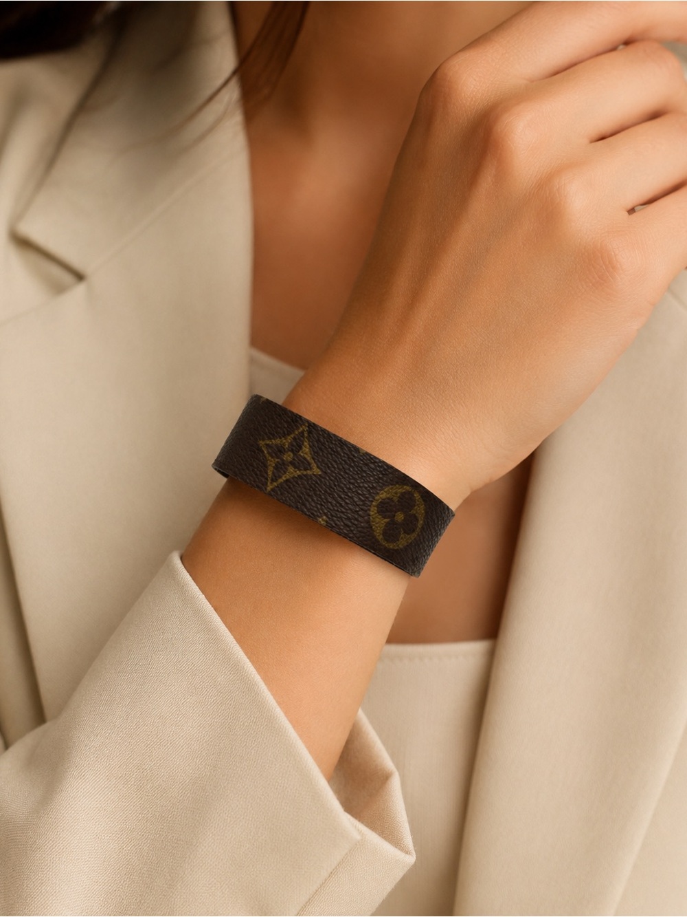 Upcycled Bracelet, from Authentic LV canvas to Bracelet fits larger wrists